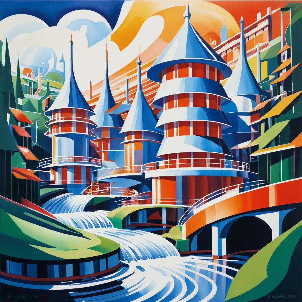 Futuristic Moulin in Thick Gouache Style