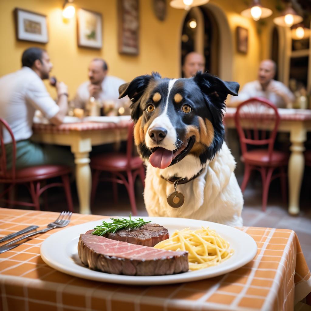 Whimsical Dog Dining at Italian Restaurant