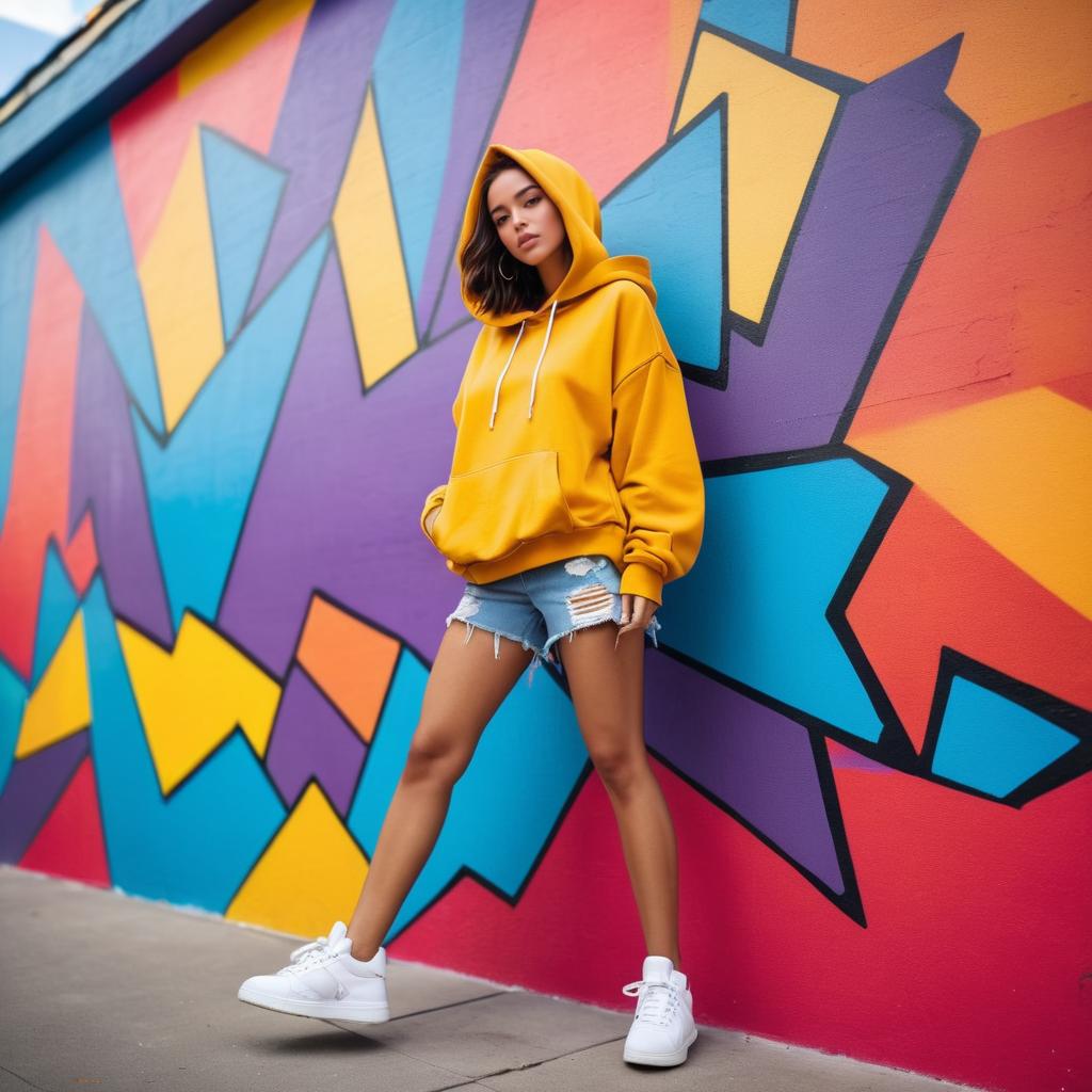 Vibrant Fashion Blogger Against Colorful Mural