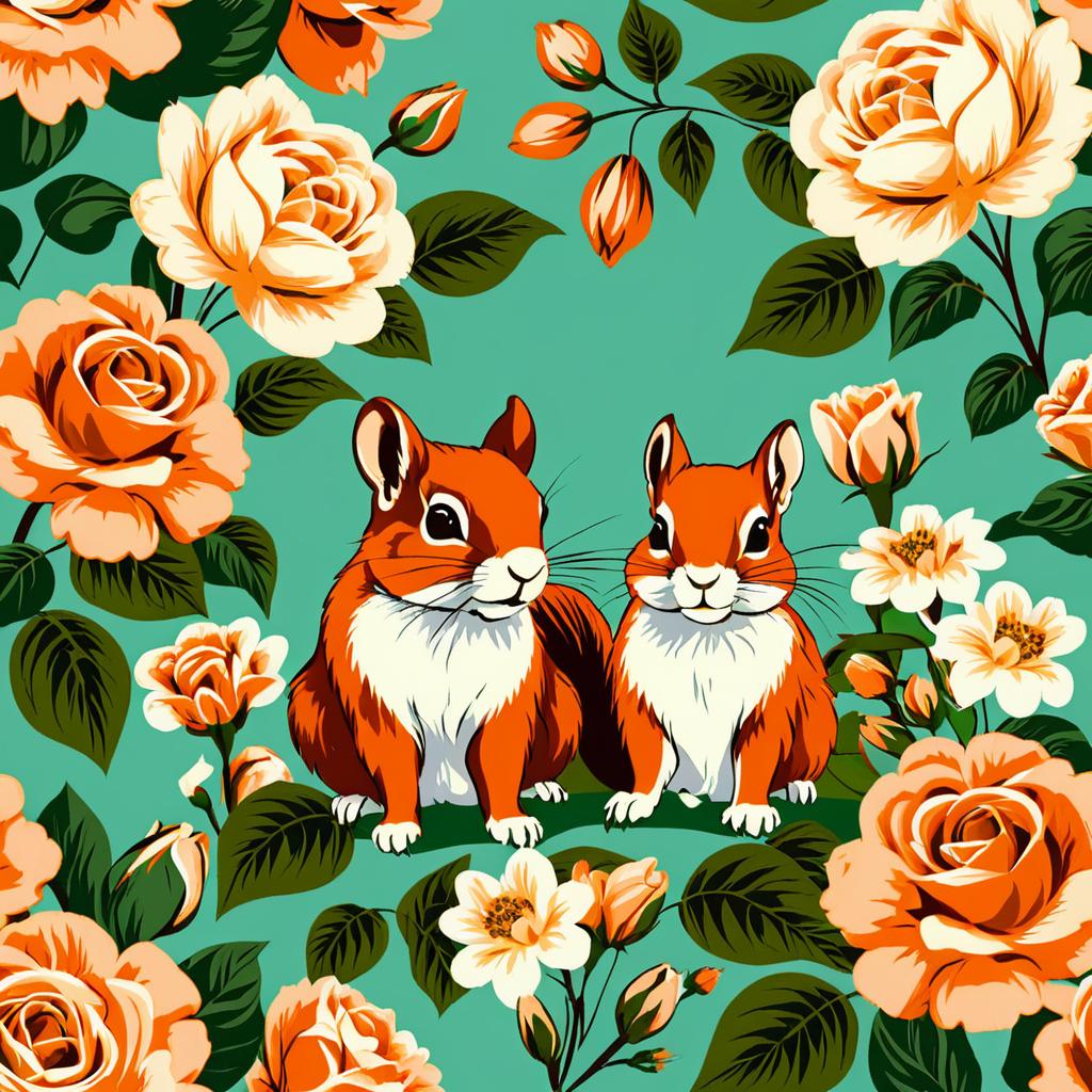 Vintage Floral Garden with Squirrel Design