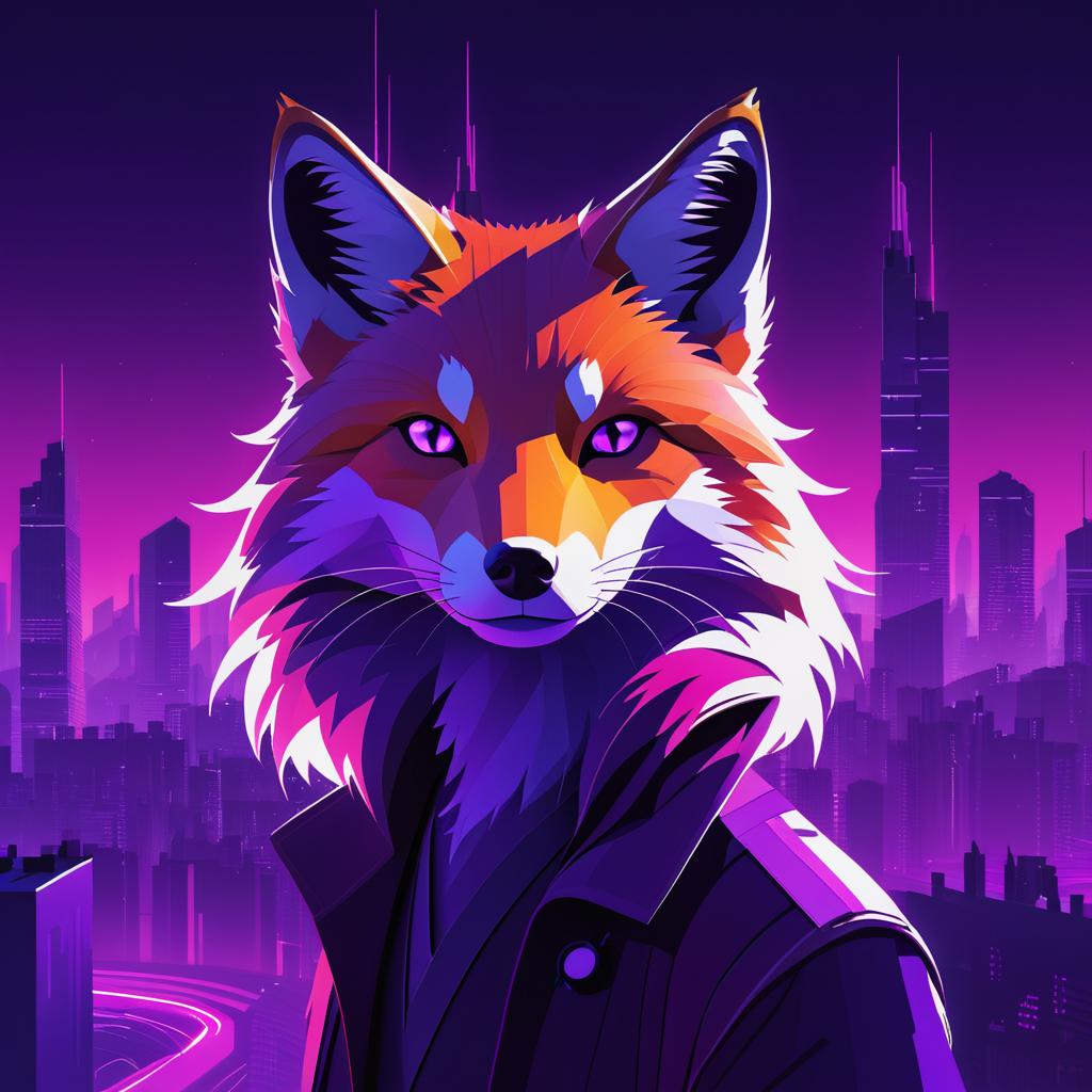 Radiant Fox in Dystopian Cityscape