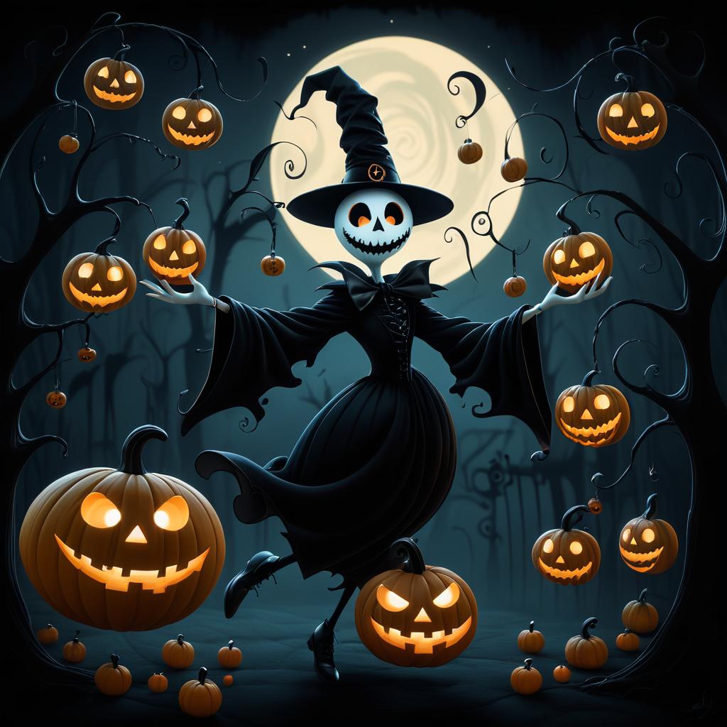 Whimsical Ghost Juggling Pumpkins Art