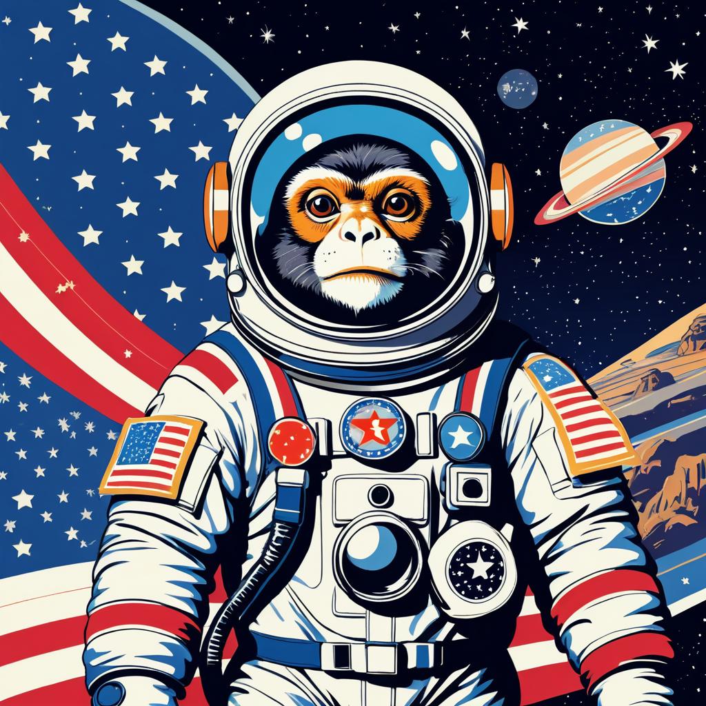 Curious Monkey Astronaut in Retro Style