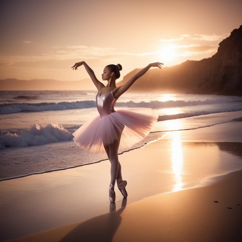 Ballet Elegance at Sunset on Beach