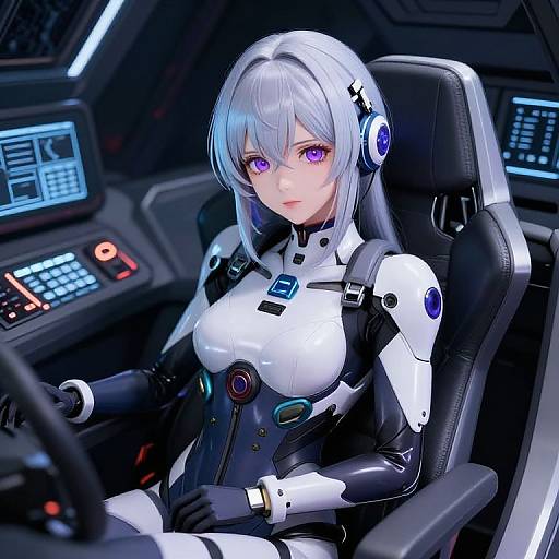 Anime Girl in High-Tech Mech Cockpit