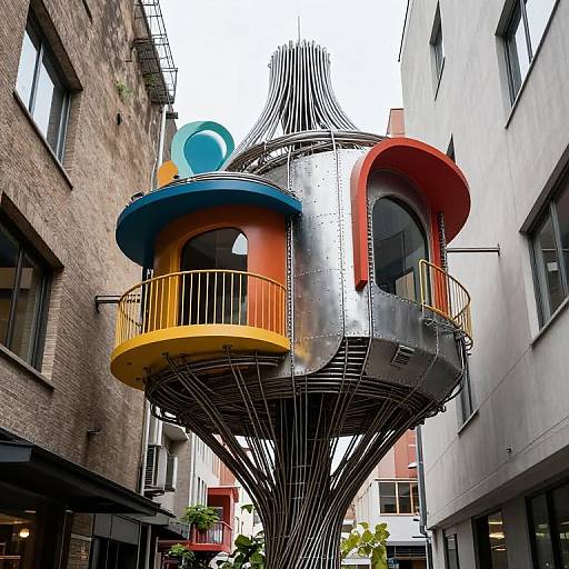 Cyberpunk Steel Treehouse in Alley