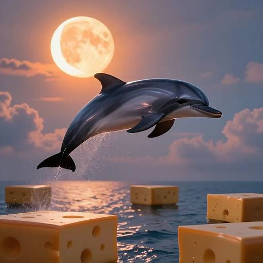 Metallic Dolphin Leaps Over Cheese