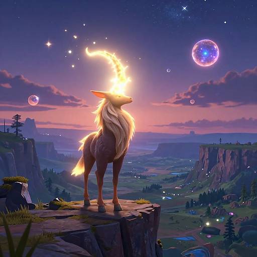 Unicorn on Enchanted Cliff at Twilight