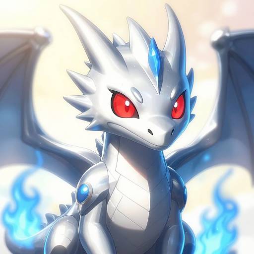 Cute Silver Dragon with Blue Fire