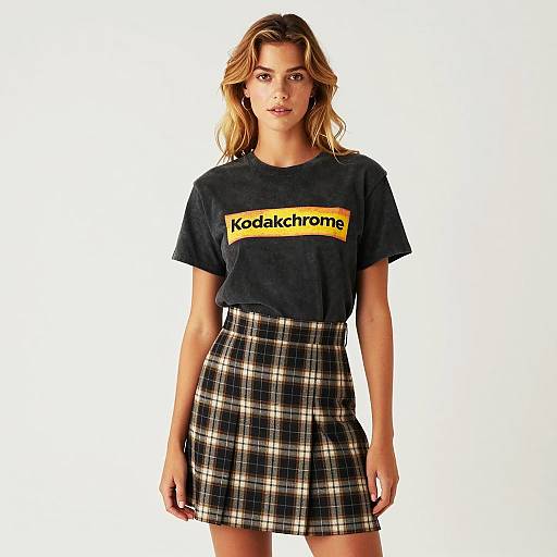 Vintage Kodakchrome Streetwear with Plaid Skirt