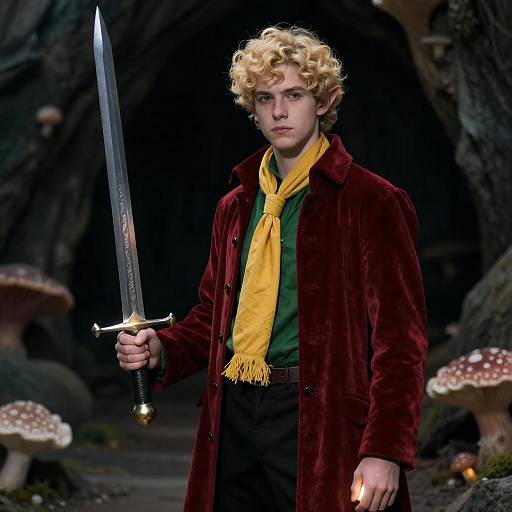 Mystical Warrior in Dark Cavern