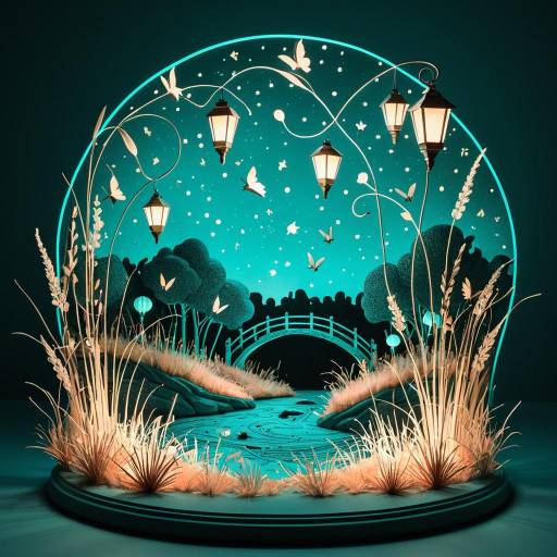 3D Mystical Meadow Sculpture with Lanterns