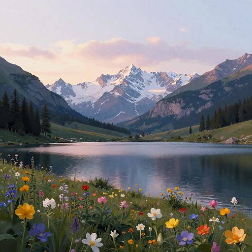 Serene Mountain Lake Outpainting