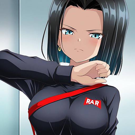 Illustration of Android 17, dragon ball in the style of Nagineko