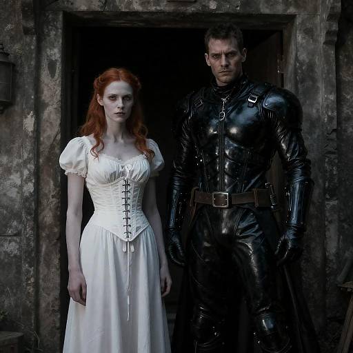 Shadowed Doorway: Pale Redhead and Guardian