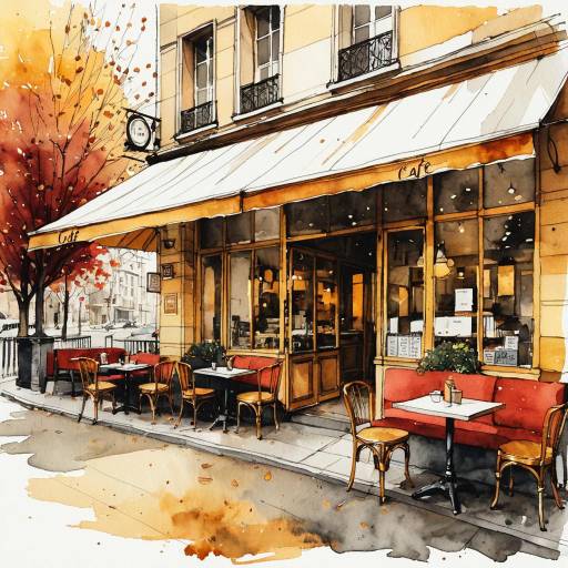 Serene Autumn Cafe Watercolor Art