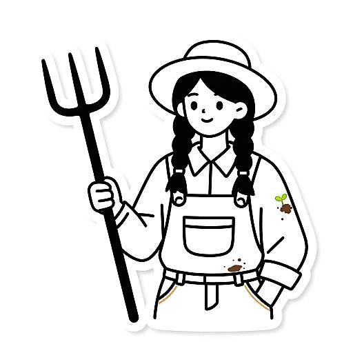 Line Art Young Gardener Woman