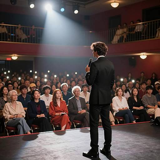 Man in Black Suit on Stage Performance