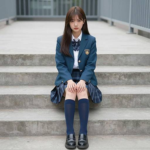 Young Woman in School Attire on Steps