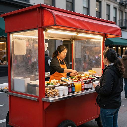 Vibrant Red Food Cart in NYC