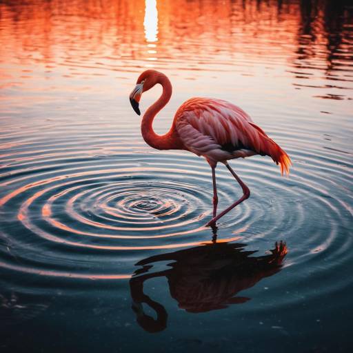 Surreal Flamingo at Sunset Lake