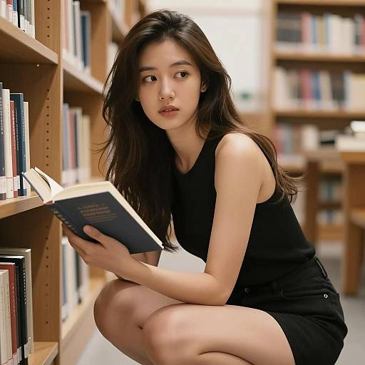 Woman Reading in Library
