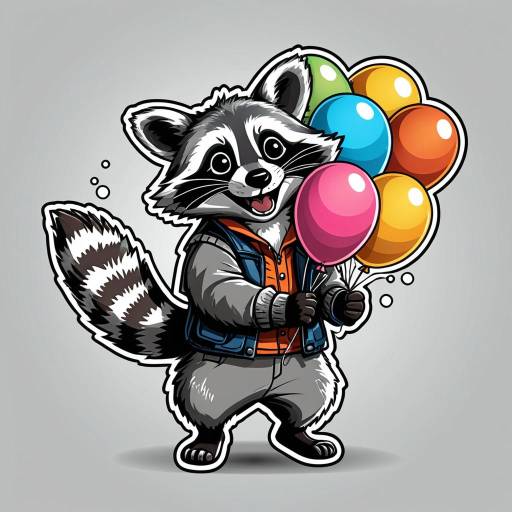 Happy Raccoon with Balloons Vector