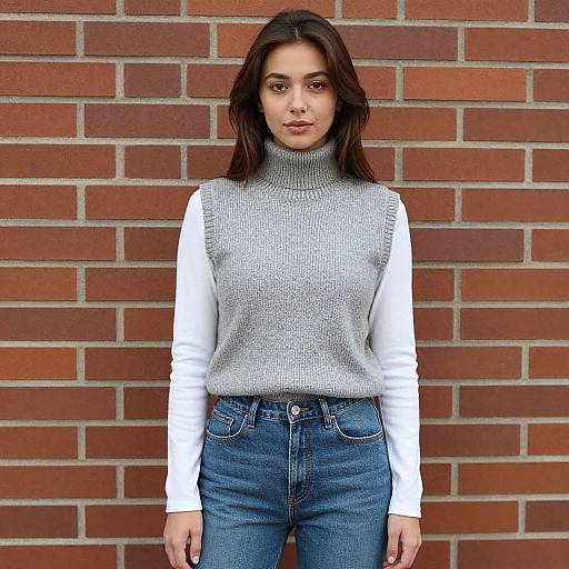 Realistic Woman in Sweater Vest Outfit