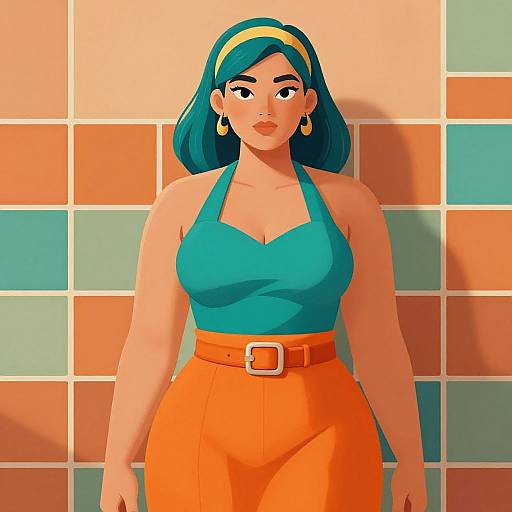 Confident Woman in Vibrant Teal and Orange