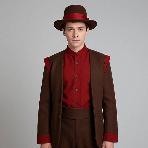 Theatrical Man in Brown and Red