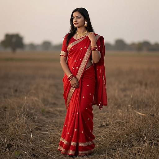 Woman in Red Indian Sari