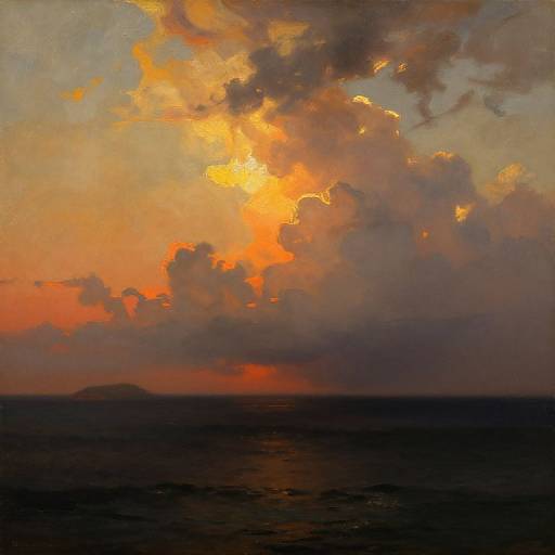 Sunset Over Ocean with Dramatic Clouds