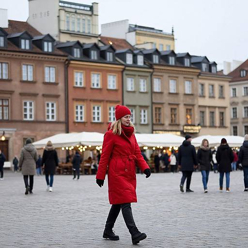Woman in Red Coat at Warsaw Christmas