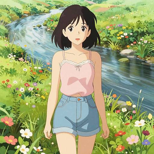 Willowy Woman in Floral Meadow