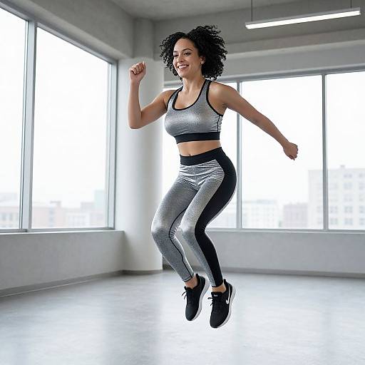 Energetic Woman Exercising in Modern Studio