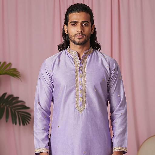 Young Man in Lavender Punjabi Kurta