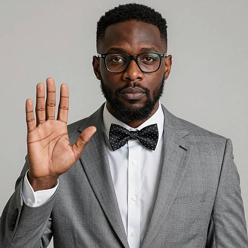 Serious African American man with raised hand