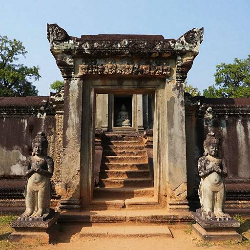 Ancient Stone Cemetery Entrance with Buddha