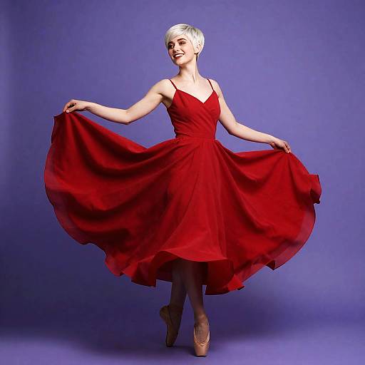 Elegant woman twirling in red dress