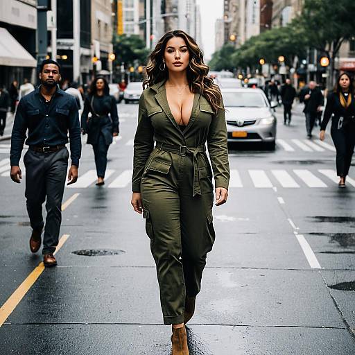 Confident Woman Walking on City Crosswalk