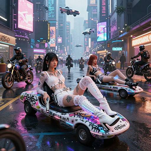 Cyberpunk Girls on Graffiti Anti-Grav Boards