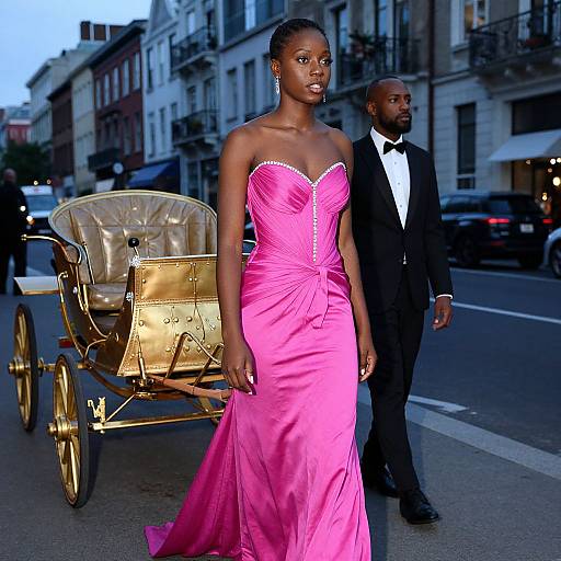 Elegant Woman in Pink Gown with Chariot