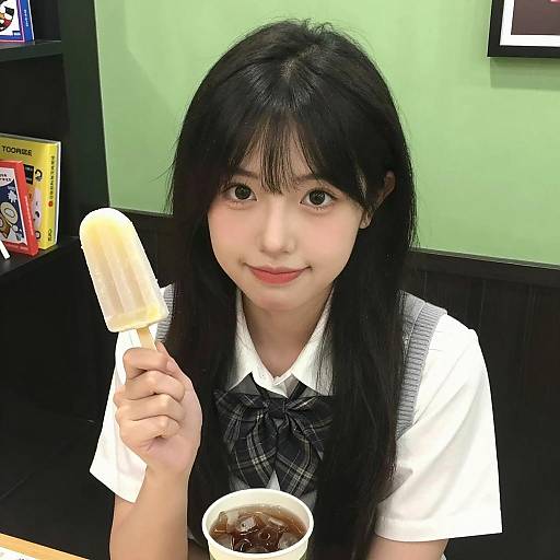 Joyful Asian Woman at Colorful Cafe