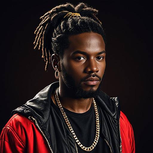 Stylish Male with Afro Ponytail and Jewelry