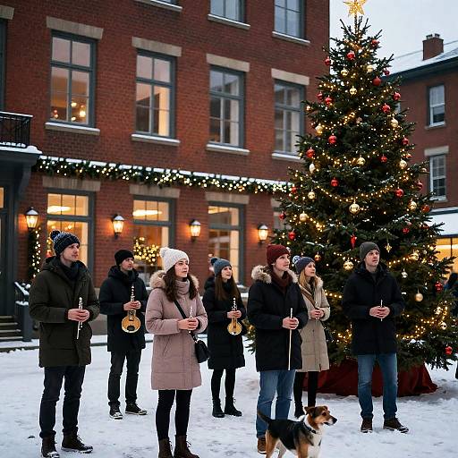 Cheerful Holiday Gathering by Christmas Tree
