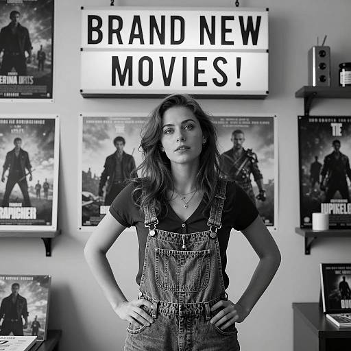 Woman Standing in Front of Movie Posters