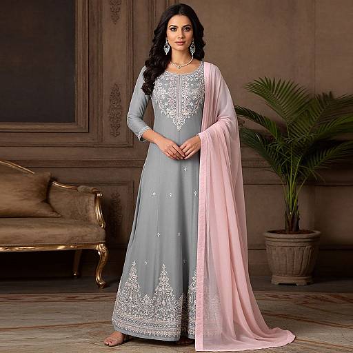 Elegant Woman in Embroidered Palazzo Suit