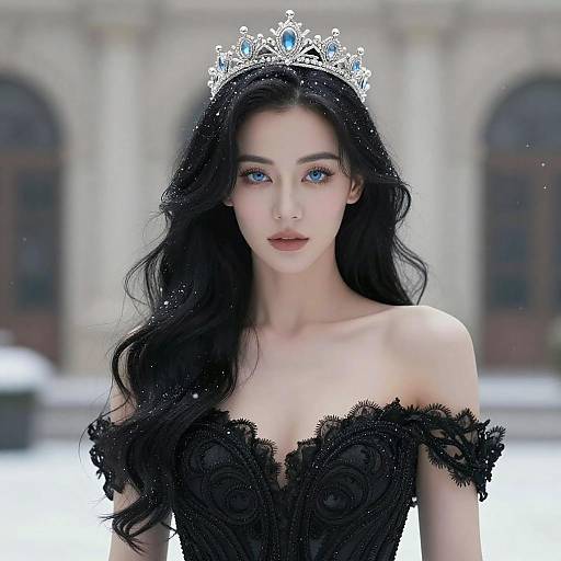 Regal Woman with Jeweled Crown and Black Dress
