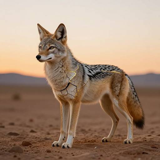 Kintsugi Coyote in Desert Sunrise