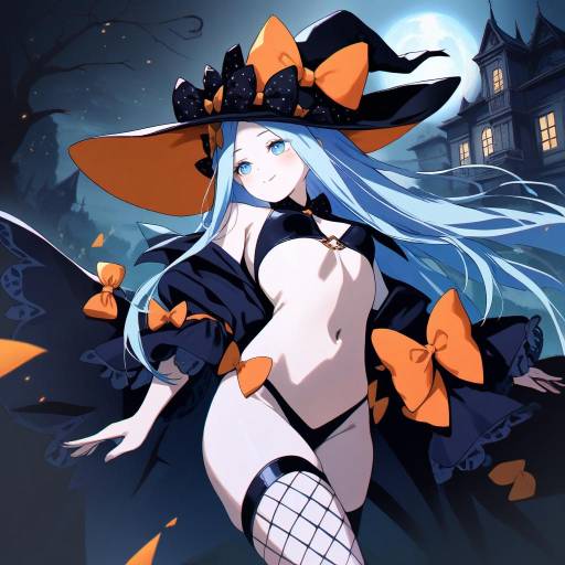 Dynamic Blue-Hued Witch in Fantasy Setting